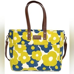 Maika Essential Tote Hana Chartreuse/Lime Green Navy Blue Floral Bag Laptop Comm